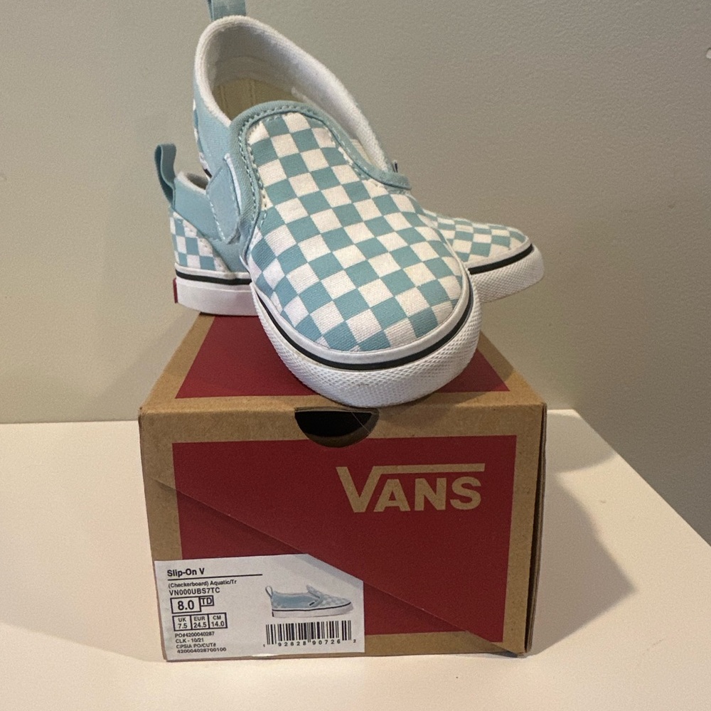 Vans Kids Slip-On Sneakers - Light Blue and White Checkered